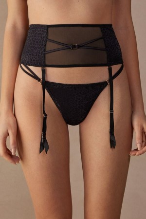 Black Intimissimi Cool Minimal Garter Belt | CAQAV83153