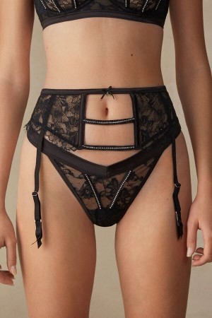 Black Intimissimi Shine High Like Stars Garter Belt | ZCANQ16145