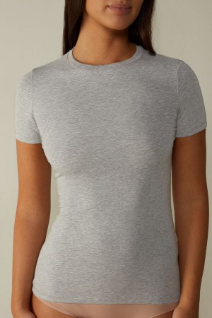 Grey Intimissimi Short-Sleeved Stretch Supima® Cotton Top | TCAPQ20460