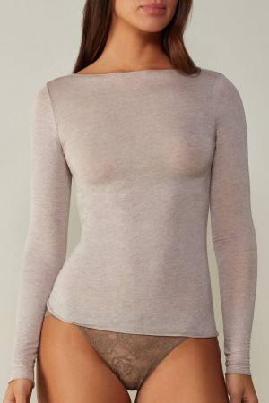 Natural Intimissimi Boat Neck Modal Cashmere Ultralight Top | ECAVG61844