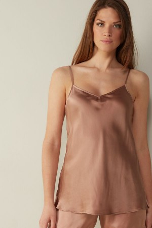 Natural Intimissimi Silk Satin Top with V-neckline | FCAHY52942