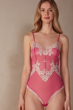 Pink Intimissimi Pretty Flowers Tulle and Lace Bodysuit | CAEGJ14967