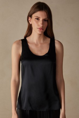 Black Intimissimi Silk and Modal Tank Top | CAJZR39851