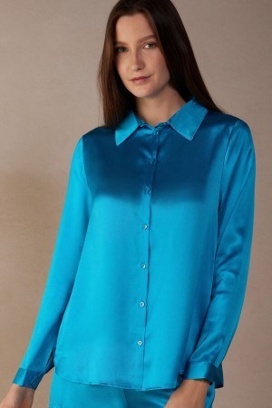 Blue Intimissimi Long Sleeve Silk Shirt | BCASD38094