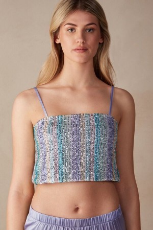 Blue Intimissimi Miami Nights Sequin Crop Top | CANZX28132