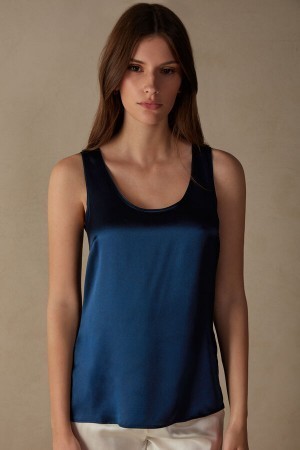 Blue Intimissimi Silk and Modal Tank Top | CAEAH19601