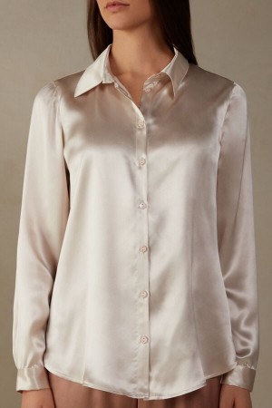 Natural Intimissimi Long Sleeve Silk Shirt | CAEGJ85935