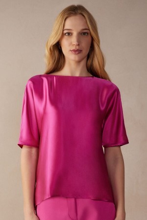 Pink Intimissimi Short Sleeve Silk and Modal Top | CAXBR17429