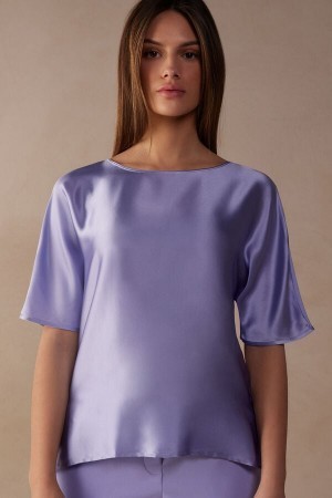 Violet Intimissimi Short Sleeve Silk and Modal Top | CAICD19396