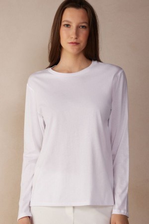 White Intimissimi Oversized Long Sleeve Top in Supima® Cotton | CAZPD94853