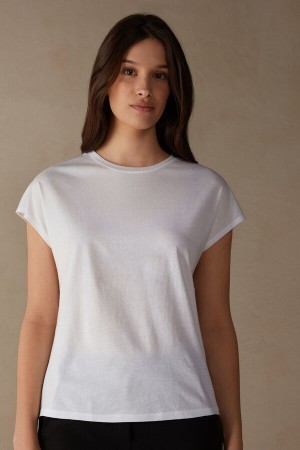 White Intimissimi Short Sleeve Crew Neck Top in Supima® Ultrafresh cotton | DCAVO95254