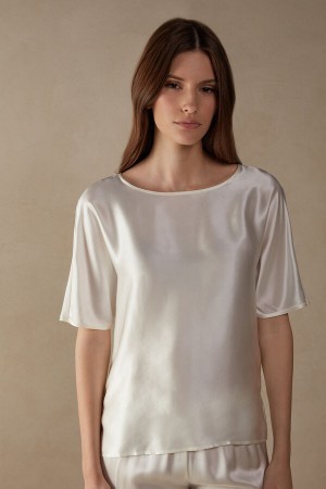 White Intimissimi Short Sleeve Silk and Modal Top | TCAWZ61370