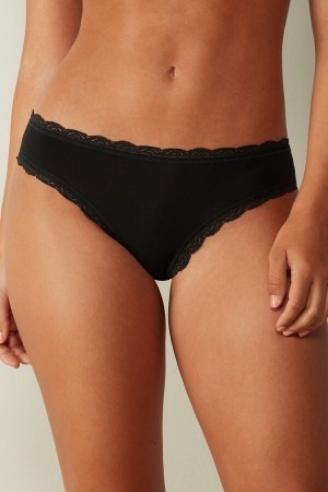 Black Intimissimi Cotton and Lace Panties | DCAKV21848