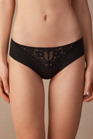 Black Intimissimi Pretty Flowers Seamless Cotton Panties | QCAUV72729