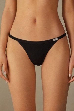 Black Intimissimi String Thong in Cotton | DCAVO19401