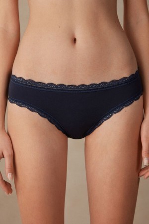 Blue Intimissimi Cotton and Lace Panties | CANEJ34480