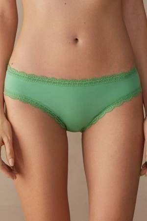 Green Intimissimi Cotton and Lace Panties | CANEJ83533