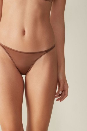 Natural Intimissimi Thong with Ultralight Microfiber Straps | ZCANQ92914