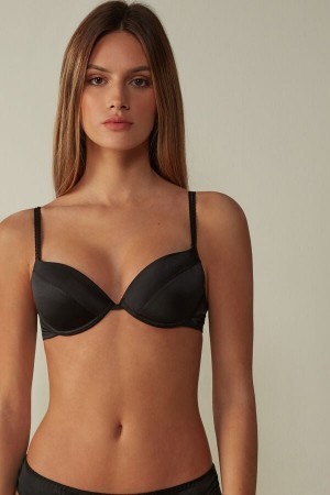 Black Intimissimi Bellissima Silk Push-Up Bra | CANZX93684