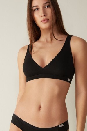 Black Intimissimi Lara Cotton Triangle Bra | CAIIZ45720