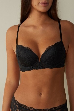 Black Intimissimi Mia Lace Super Push-Up Bra | ZCAMJ81007