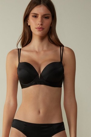 Black Intimissimi Mia Silk Super Push-Up Bra | CACVG15680