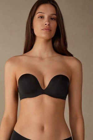 Black Intimissimi Monica Bandeau Bra in Ultralight Microfiber | CADFL19836