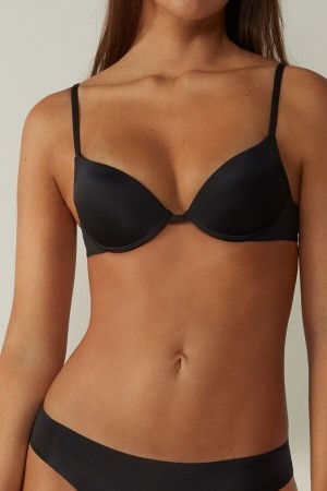 Black Intimissimi Simona Microfiber Super Push-Up Bra | CACVG55875