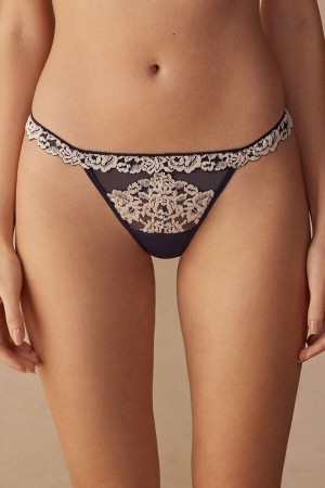 Blue Intimissimi Pretty Flowers String Thong | CAXMI28624