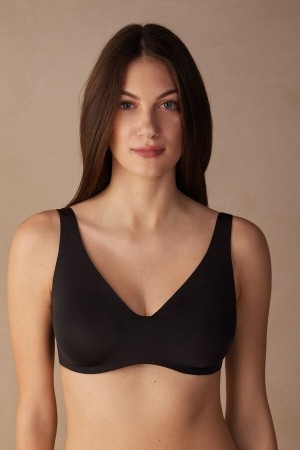 Black Intimissimi Greta Balconette Bra in Ultralight Microfiber | FCAUI50603