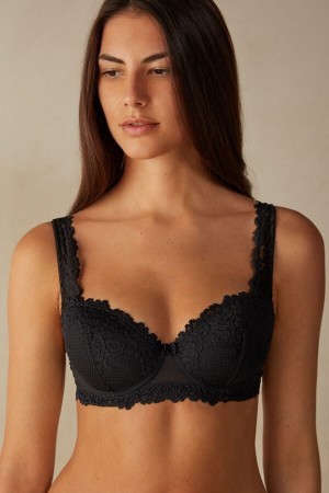 Black Intimissimi Pretty Flowers Sofia Balconette Bra | TCAWZ89525