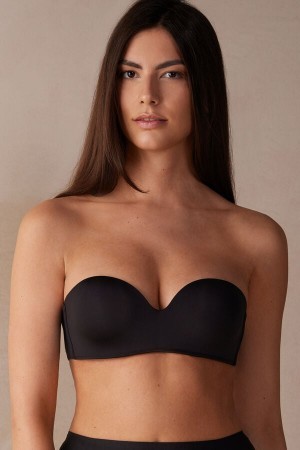 Black Intimissimi Gioia Bandeau Bra in Ultralight Microfiber | LCASX73797