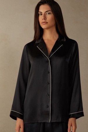 Black Intimissimi Mannish-Cut Jacket in Silk Satin | UCATG73897