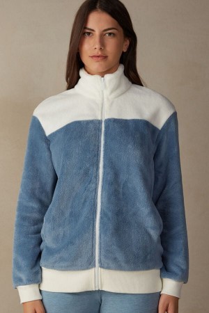 Blue Intimissimi Color Block Fleece Bomber | MCAFT29573