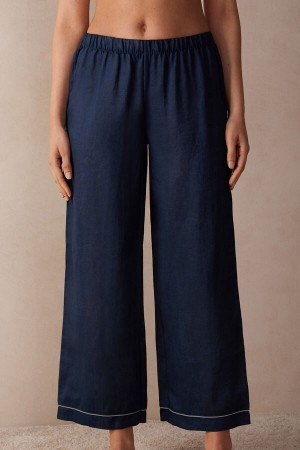 Blue Intimissimi Yacht Night Linen Pants | CAXBR90551