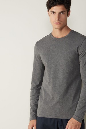 Dark Grey Intimissimi Long-Sleeve Supima® Cotton Top | UCATG58899