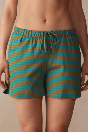 Green Intimissimi Summer Vibes Striped Shorts | CAQCS23125