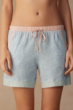 Light Blue Intimissimi Romantic Cashmere Cotton Shorts | CACVG74061