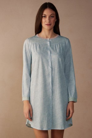 Light Blue Intimissimi Romantic Cashmere Button Up Night Shirt | CAZPD77550