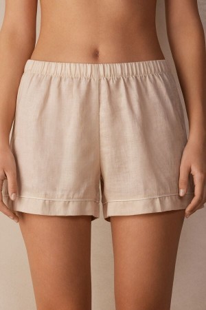 Natural Intimissimi Yacht Night Linen Shorts | FCAUI40599