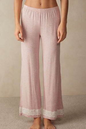 Pale Pink Intimissimi Lace Trim Full Length Pants in Modal | GCAEC33396