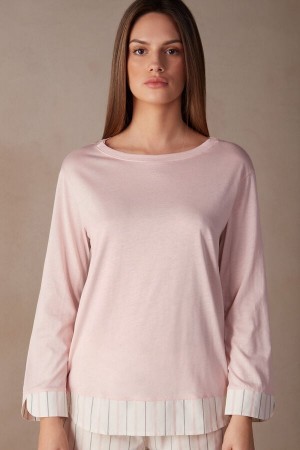 Pale Pink Intimissimi Soft Spring Long Sleeve Cotton Top | CAEAH92415