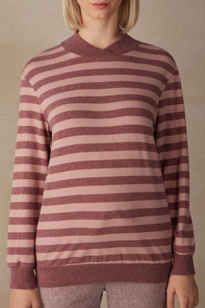 Pink Intimissimi Winter Candies Striped Long Sleeve Top | TCAWZ30145