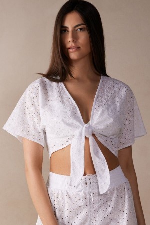 White Intimissimi Hello Sunshine Sangallo Lace Tie-Front Top | QCAWA81996