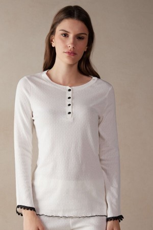 White Intimissimi Pure Joy Long Sleeve Henley Top | ACADF20855