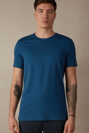 Blue Intimissimi Short Sleeve Crew Neck T Shirt in Supima® Cotton | ECAHC64908