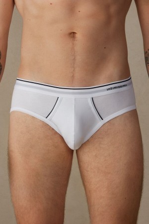 White Intimissimi Supima Cotton Briefs with Visible Elastic | DCAKV76674