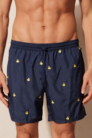 Blue Intimissimi Embroidered Duck Swim Trunks | CADFL47899