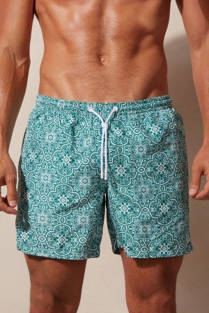 Blue Intimissimi Green Majolica Print Swim Trunks | CADFL28211