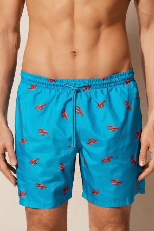 Blue Intimissimi Lobster Print Swim Trunks | CAJKU56158